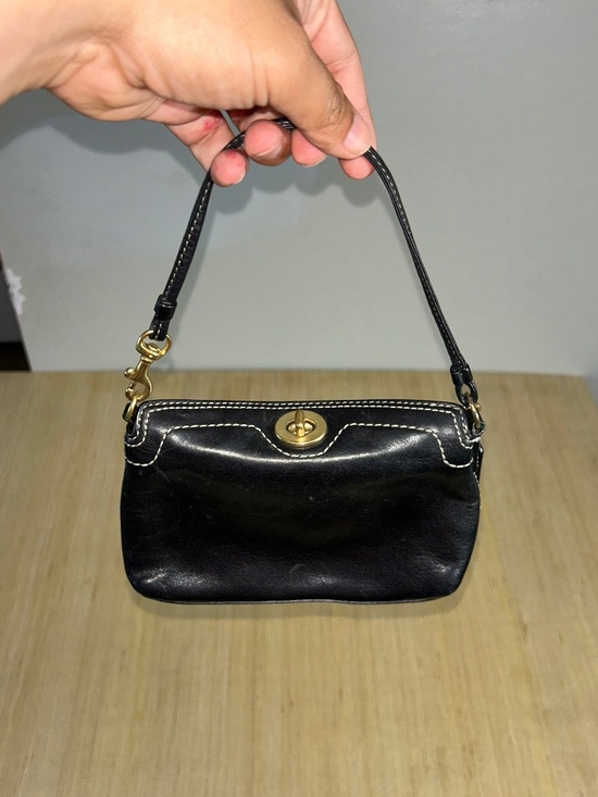 Coach Handbags - Vintage Coach Black leather Coach Mini Shoulder Bag Wristlet With Brass Hardware